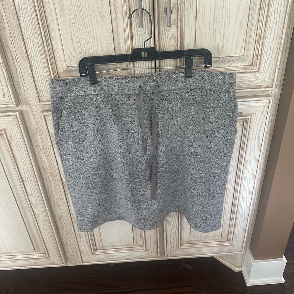 Loft Heathered Gray Soft Fuzzy Elastic Waist With Drawstring Mini Skirt